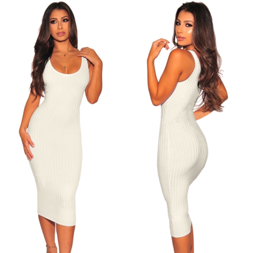 White midi bodycon dress sleeveless midi dress